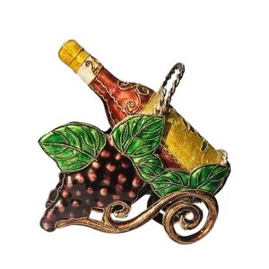 RARE 2002 Dillard's Cloisonne Handcrafted Wine Bottle & Holder Christmas Ornamen